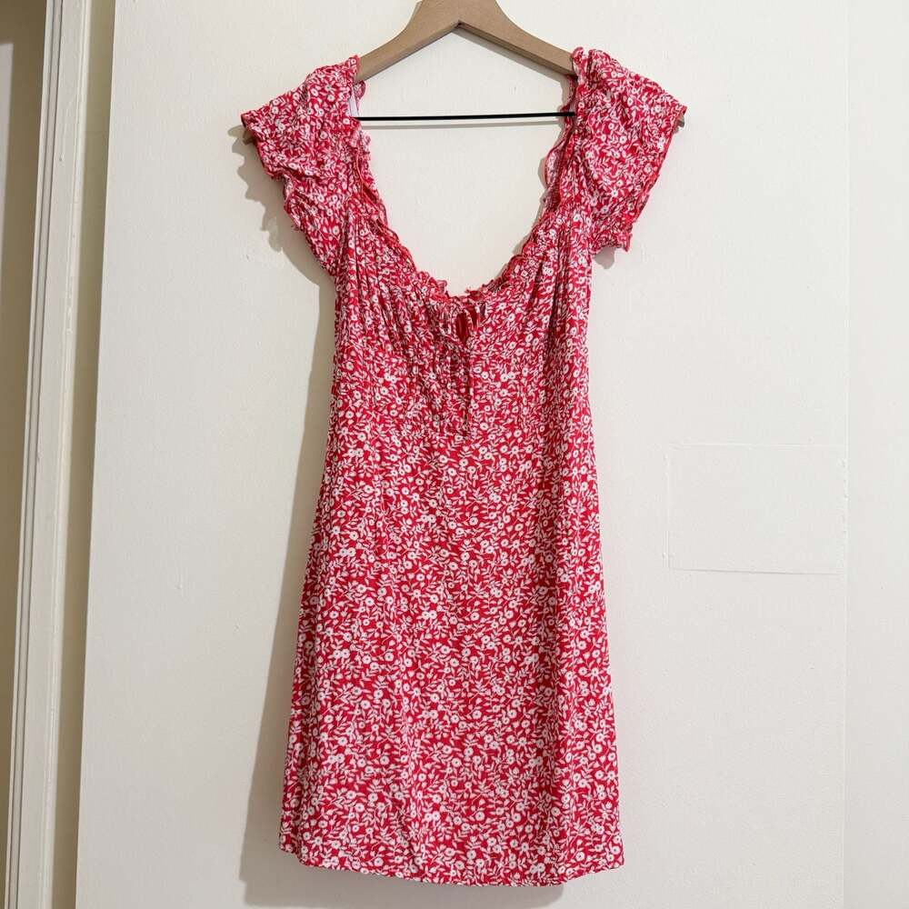 Princess Polly Red Floral Mini Dress Size 6 Puff Sleeve Cottagecore Summer